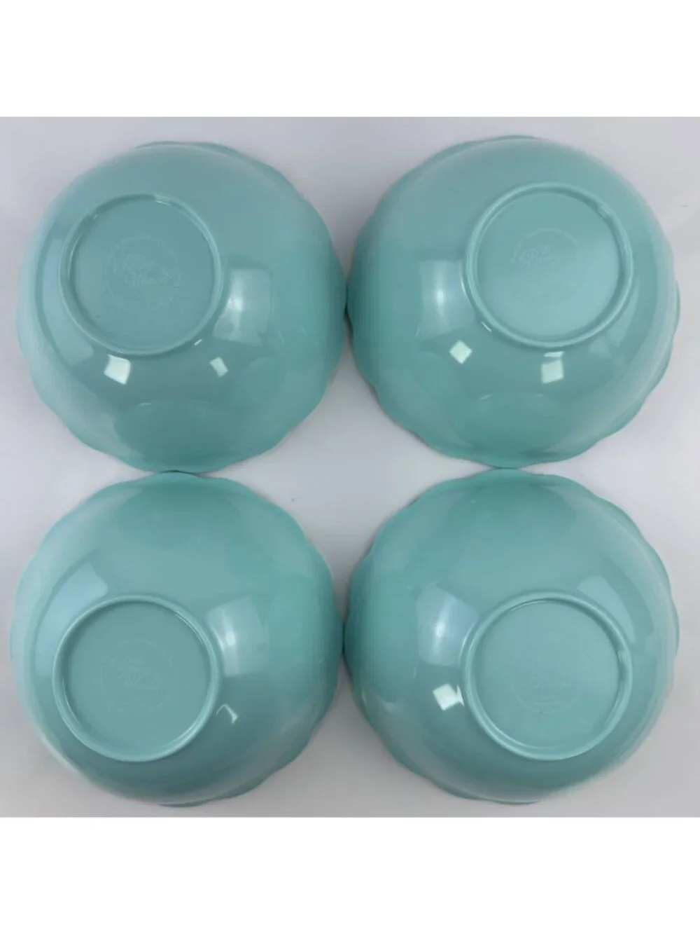 The Pioneer Woman Melamine Bowls Set of 4 Floral Teal Scalloped 6.5